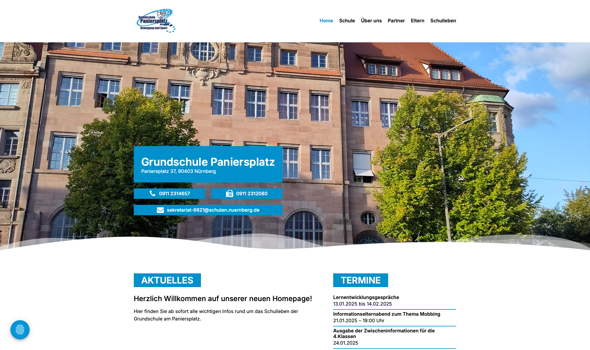 Website Grundschule Paniersplatz Nürnberg